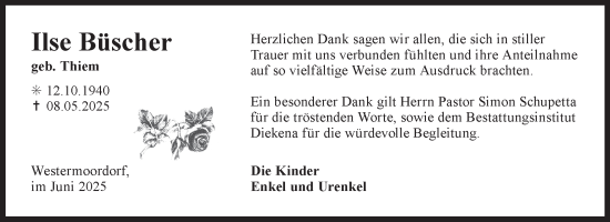 Traueranzeige von Ilse Büscher von Ostfriesischer Kurier