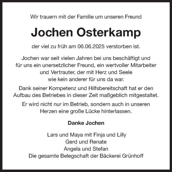 Traueranzeige von Jochen Osterkamp von Ostfriesischer Kurier