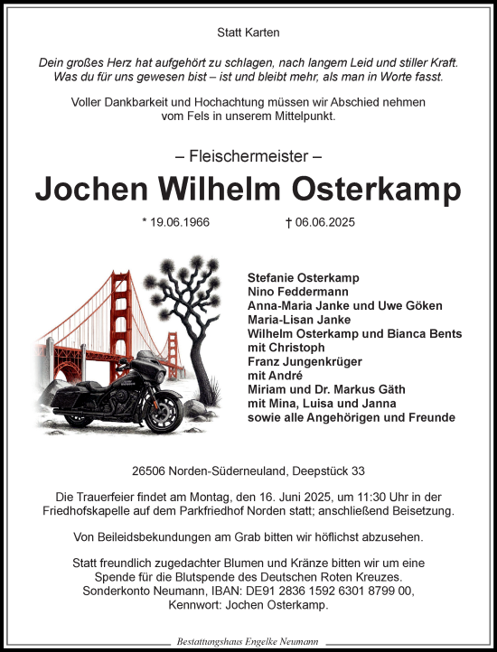 Traueranzeige von Jochen Wilhelm Osterkamp von Ostfriesischer Kurier