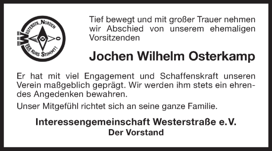 Traueranzeige von Jochen Wilhelm Osterkamp von Ostfriesischer Kurier