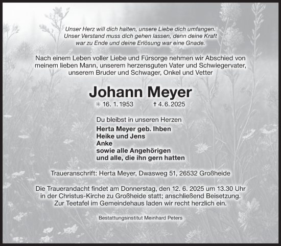 Traueranzeige von Johann Meyer von Ostfriesischer Kurier
