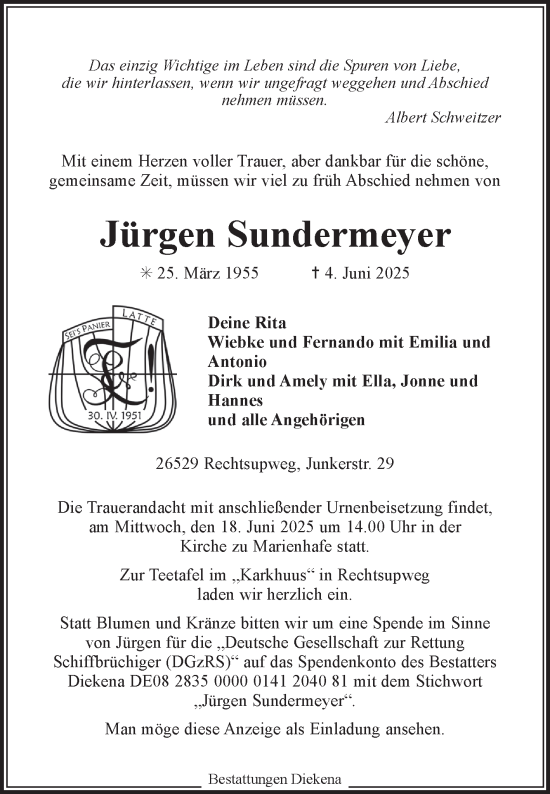 Traueranzeige von Jürgen Sundermeyer von Ostfriesischer Kurier