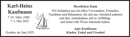 Traueranzeige von Karl-Heinz Kaufmann von Ostfriesischer Kurier