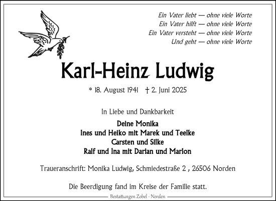 Traueranzeige von Karl-Heinz Ludwig von Ostfriesischer Kurier