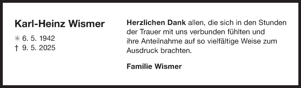  Traueranzeige für Karl-Heinz Wismer vom 14.06.2025 aus Ostfriesischer Kurier