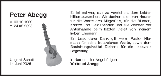 Traueranzeige von Peter Abegg von Ostfriesischer Kurier