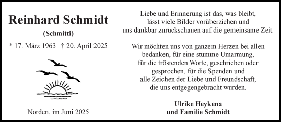 Traueranzeige von Reinhard Schmidt von Ostfriesischer Kurier