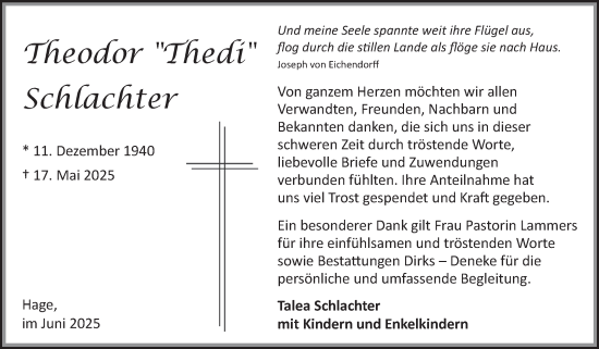 Traueranzeige von Theodor Schlachter von Ostfriesischer Kurier
