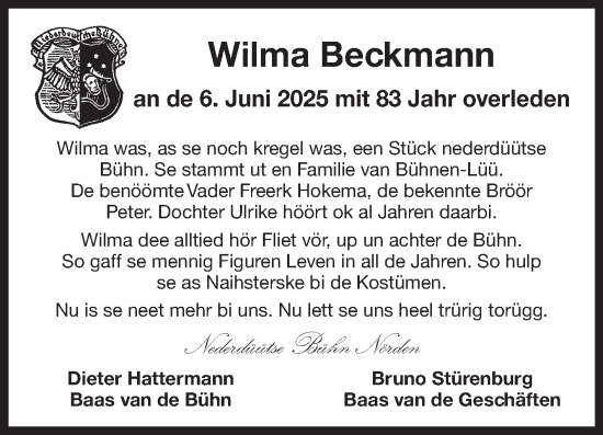 Traueranzeige von Wilma Beckmann von Ostfriesischer Kurier