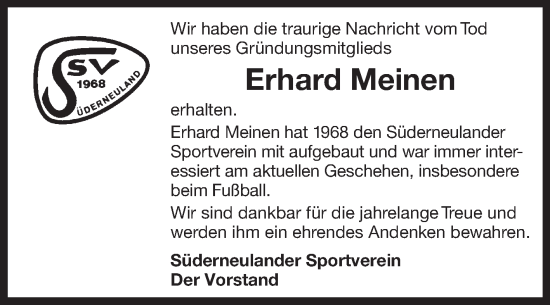 Traueranzeige von Erhard Meinen von Ostfriesischer Kurier