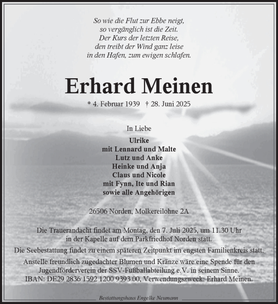 Traueranzeige von Erhard Meinen von Ostfriesischer Kurier