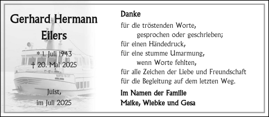 Traueranzeige von Gerhard Hermann Eilers von Ostfriesischer Kurier
