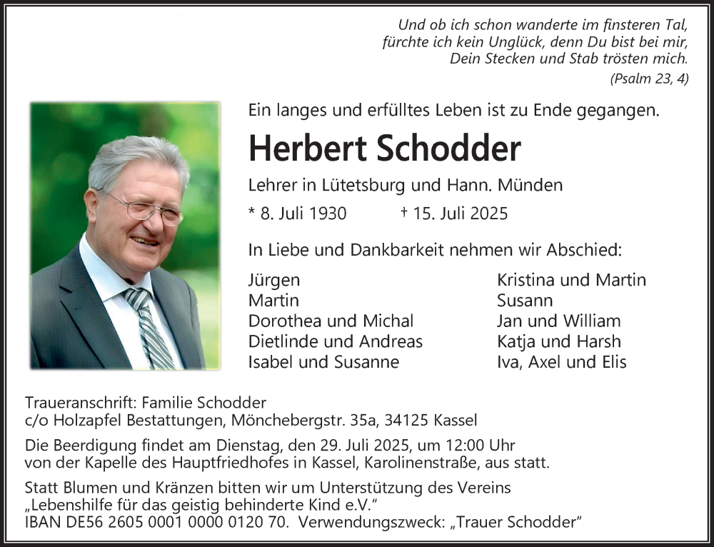  Traueranzeige für Herbert Schodder vom 26.07.2025 aus Ostfriesischer Kurier