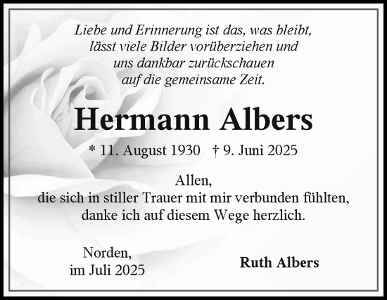 Traueranzeige von Hermann Albers von Ostfriesischer Kurier