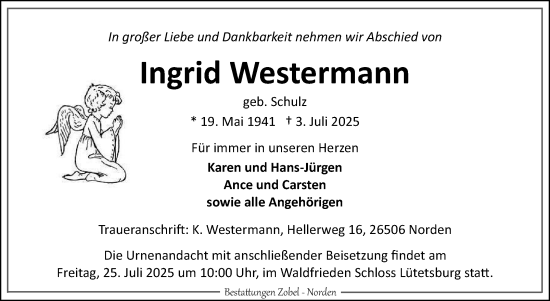 Traueranzeige von Ingrid Westermann von Ostfriesischer Kurier