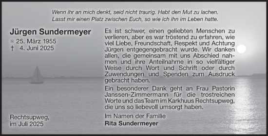 Traueranzeige von Jürgen Sundermeyer von Ostfriesischer Kurier