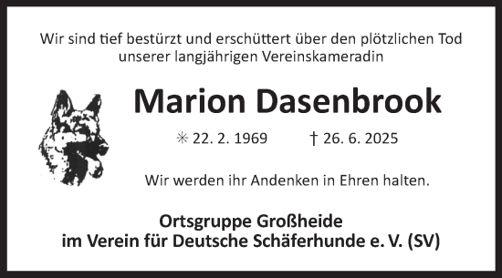 Traueranzeige von Marion Dasenbrook von Ostfriesischer Kurier