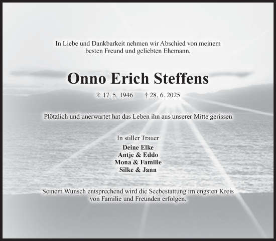 Traueranzeige von Onno Erich Steffens von Ostfriesischer Kurier