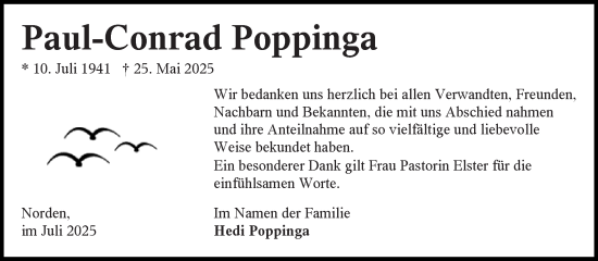 Traueranzeige von Paul-Conrad Poppinga von Ostfriesischer Kurier