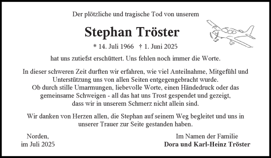 Traueranzeige von Stephan Tröster von Ostfriesischer Kurier