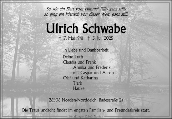Traueranzeige von Ulrich Schwabe von Ostfriesischer Kurier