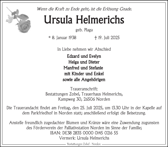 Traueranzeige von Ursula Helmerichs von Ostfriesischer Kurier