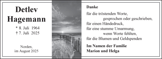 Traueranzeige von Detlev Hagemann von Ostfriesischer Kurier