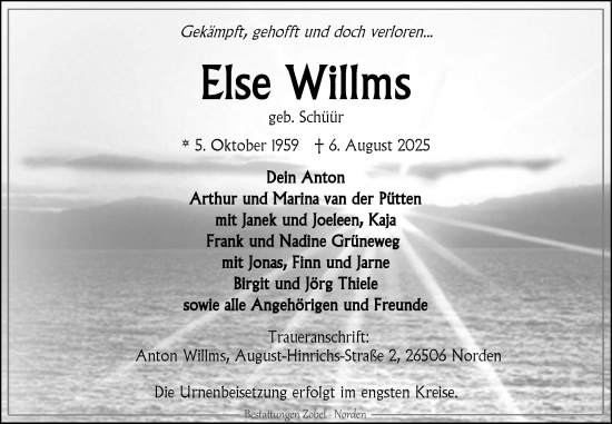 Traueranzeige von Else Willms von Ostfriesischer Kurier