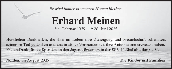 Traueranzeige von Erhard Meinen von Ostfriesischer Kurier