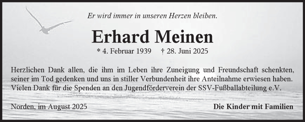  Traueranzeige für Erhard Meinen vom 23.08.2025 aus Ostfriesischer Kurier