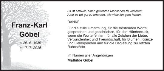 Traueranzeige von Franz-Karl Göbel von Ostfriesischer Kurier