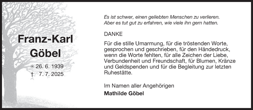  Traueranzeige für Franz-Karl Göbel vom 09.08.2025 aus Ostfriesischer Kurier