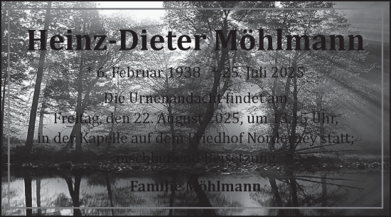 Traueranzeige von Heinz-Dieter Möhlmann von Ostfriesischer Kurier