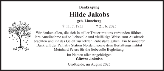 Traueranzeige von Hilde Jakobs von Ostfriesischer Kurier