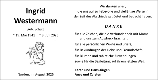 Traueranzeige von Ingrid Westermann von Ostfriesischer Kurier
