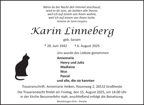 Traueranzeige von Karin Linneberg von Ostfriesischer Kurier