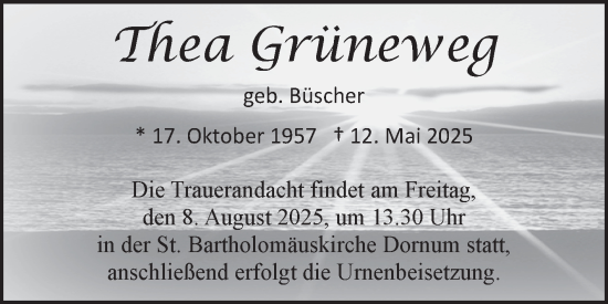 Traueranzeige von Thea Grüneweg von Ostfriesischer Kurier