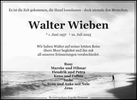 Traueranzeige von Walter Wieben von Ostfriesischer Kurier