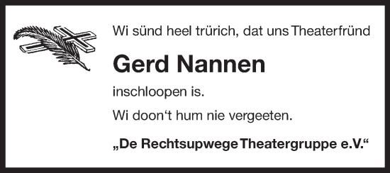 Traueranzeige von Gerd Nannen von Ostfriesischer Kurier