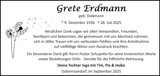 Traueranzeige von Grete Erdmann von Ostfriesischer Kurier