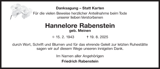 Traueranzeige von Hannelore Rabenstein von Ostfriesischer Kurier