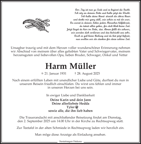 Traueranzeige von Harm Müller von Ostfriesischer Kurier