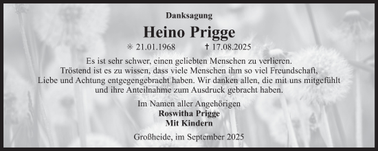 Traueranzeige von Heino Prigge von Ostfriesischer Kurier