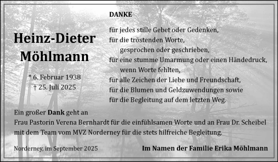 Traueranzeige von Heinz-Dieter Möhlmann von Ostfriesischer Kurier