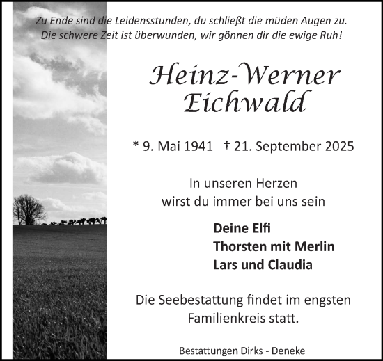 Traueranzeige von Heinz-Werner Eichwald von Ostfriesischer Kurier
