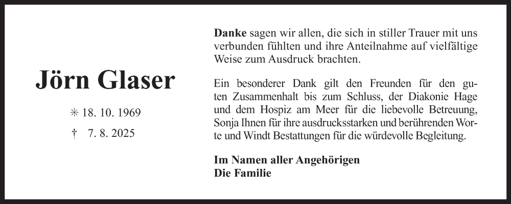  Traueranzeige für Jörn Glaser vom 06.09.2025 aus Ostfriesischer Kurier