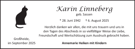 Traueranzeige von Karin Linneberg von Ostfriesischer Kurier