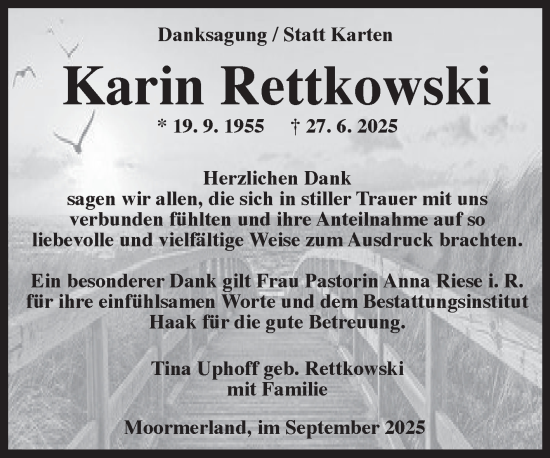 Traueranzeige von Karin Rettkowski von Ostfriesischer Kurier