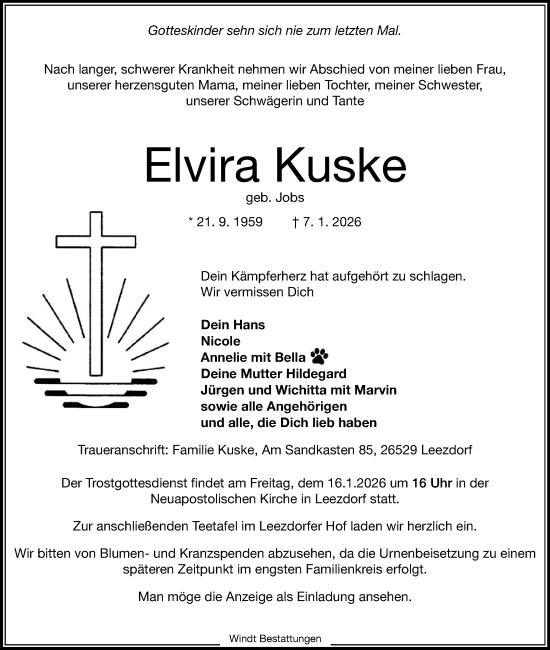 Traueranzeige von Elvira Kuske von Ostfriesischer Kurier