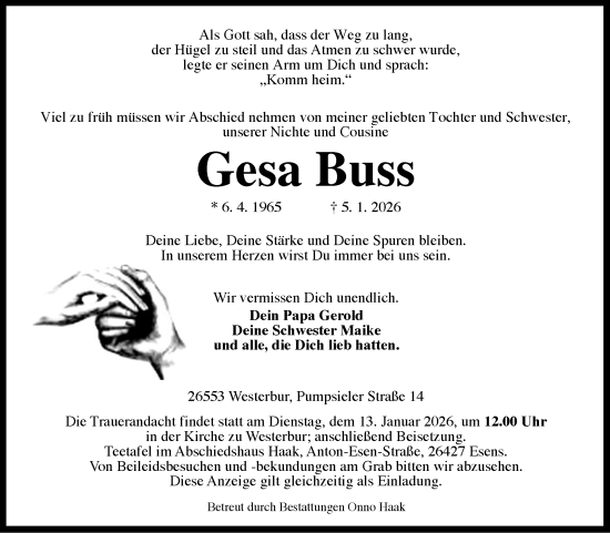Traueranzeige von Gesa Buss von Ostfriesischer Kurier